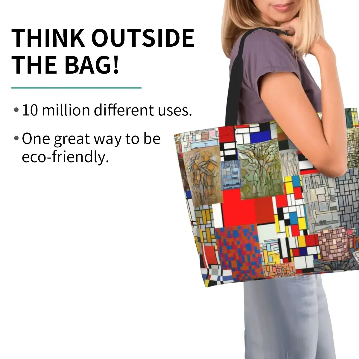 Женская Холщовая Сумка для покупок Piet Mondrian многоразовая вместительная сумочка