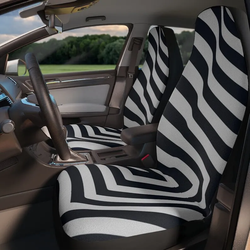 

Black and White Car Seat Cover, Illusion Psychedelic Car Seat Covers, Stripes Retro Car Seat Covers, Groovy Seat Covers, Boho Ca