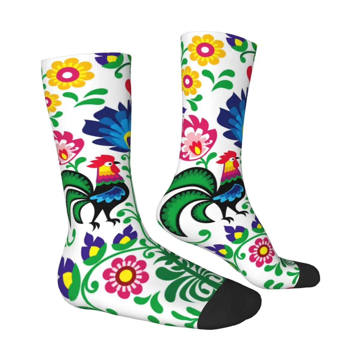 Счастливые винтажные носки с цветочным полированным рисунком петушками