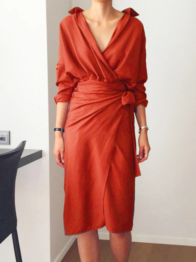 Женское платье TWOTWINSTYLE корейский стиль с рюшами на шнуровке v-образным вырезом