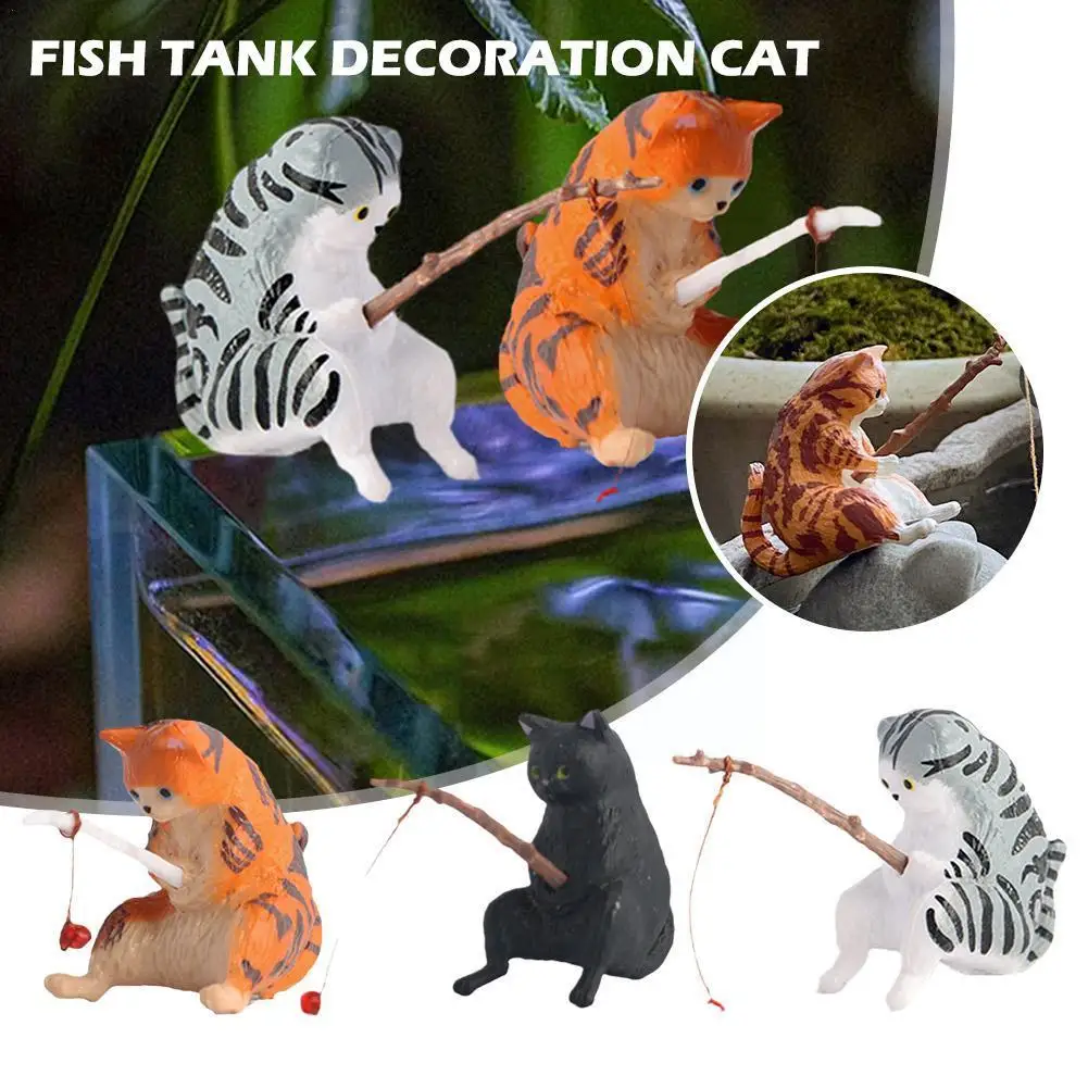 

Cartoon Fishing Cat Decor Fish Tank Landscape Ornament Aquarium Fish Accessories Decoration Landscaping Goldfish Bowl Jar F N2P3