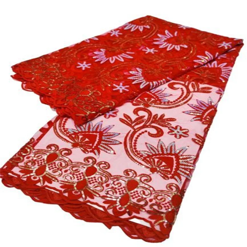 

White African French Lace Fabric 2022 Green High Quality Tulle Lace Nigerian Milk Silk Lace Fabrics For Party Dress Sewin Red