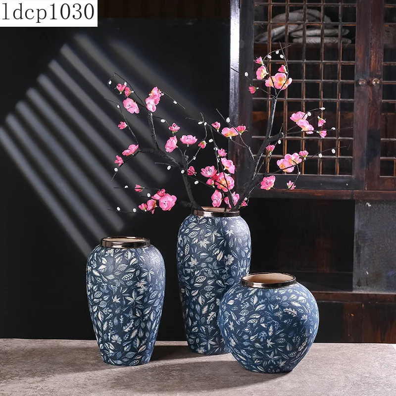 

Chinese Retro Ceramic Vase Home Flower Arrangement Dried Flower Accessories Handicraft Decoration Living Room Accessories
