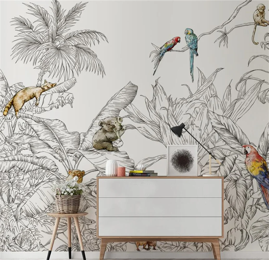 

3D-обои Beibehang шелковые животные тропический лес