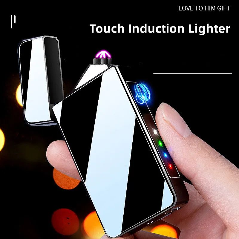 

2022 New Double Arc Touch Screen Windproof Lighter Charging Creativity Men's Personality Engraving USB Lighter Men's Gift