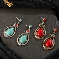 925 silver retro turquoise boho earrings ear stud drop hook dangle
