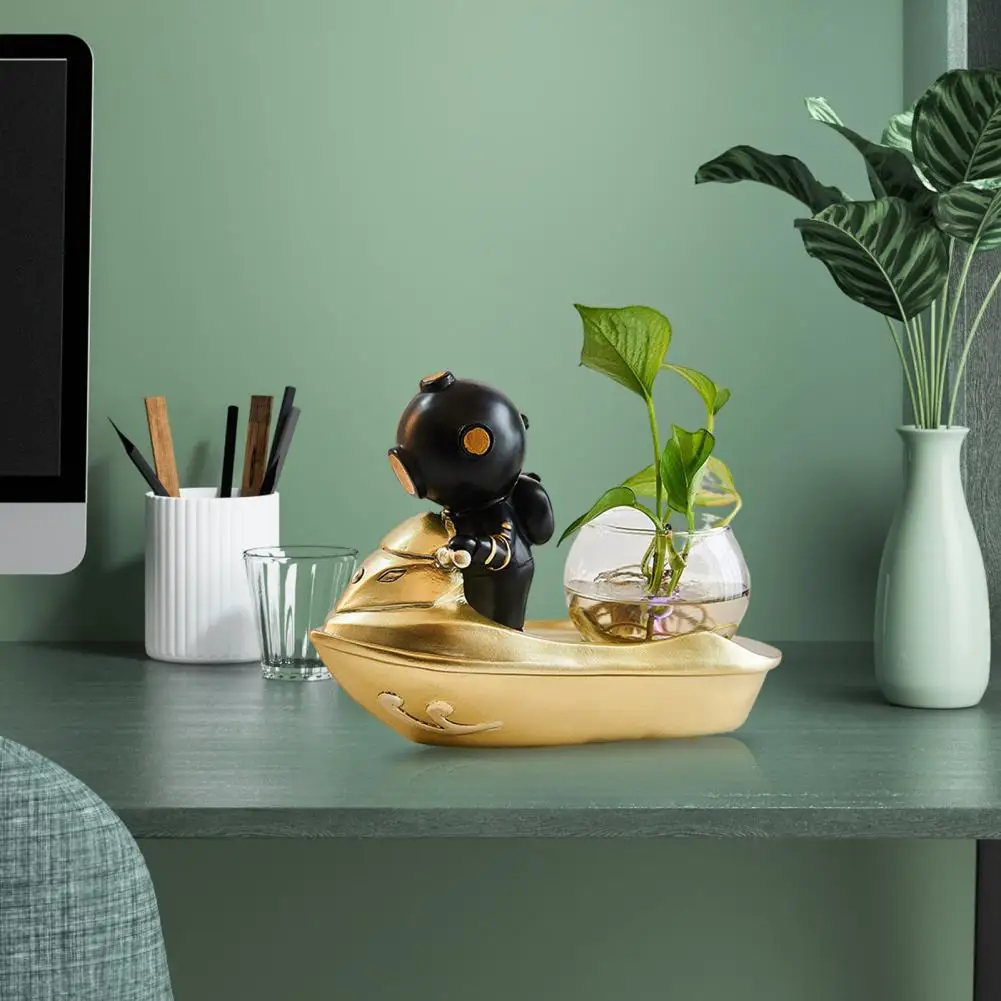 

Glass Fashion Astronaut Diver Vase with LED Light Mini Flower Pot Precisely Detail for Office