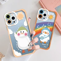 cute hat duck phone cases for iphone 13 12 mini 11 pro max xs x xr 7 8 plus se 2020 2022 transparent soft tpu protection shell
