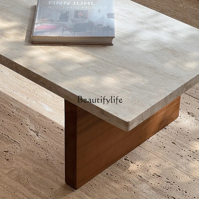 Натуральный травертиновый журнальный столик Wabi Sansan прямоугольный средневековый