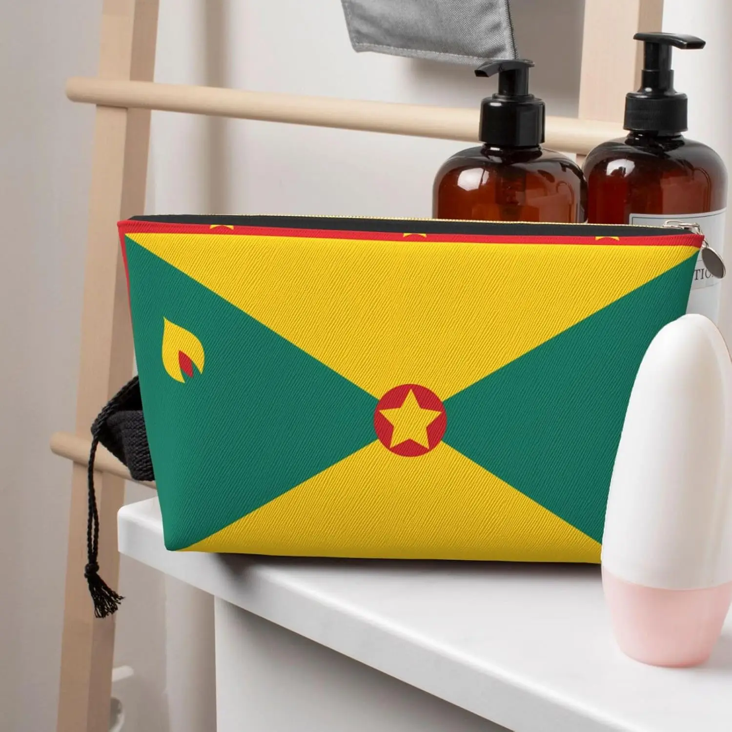 Кожаная дорожная косметичка с флагом Гренады — многоразовый органайзер для