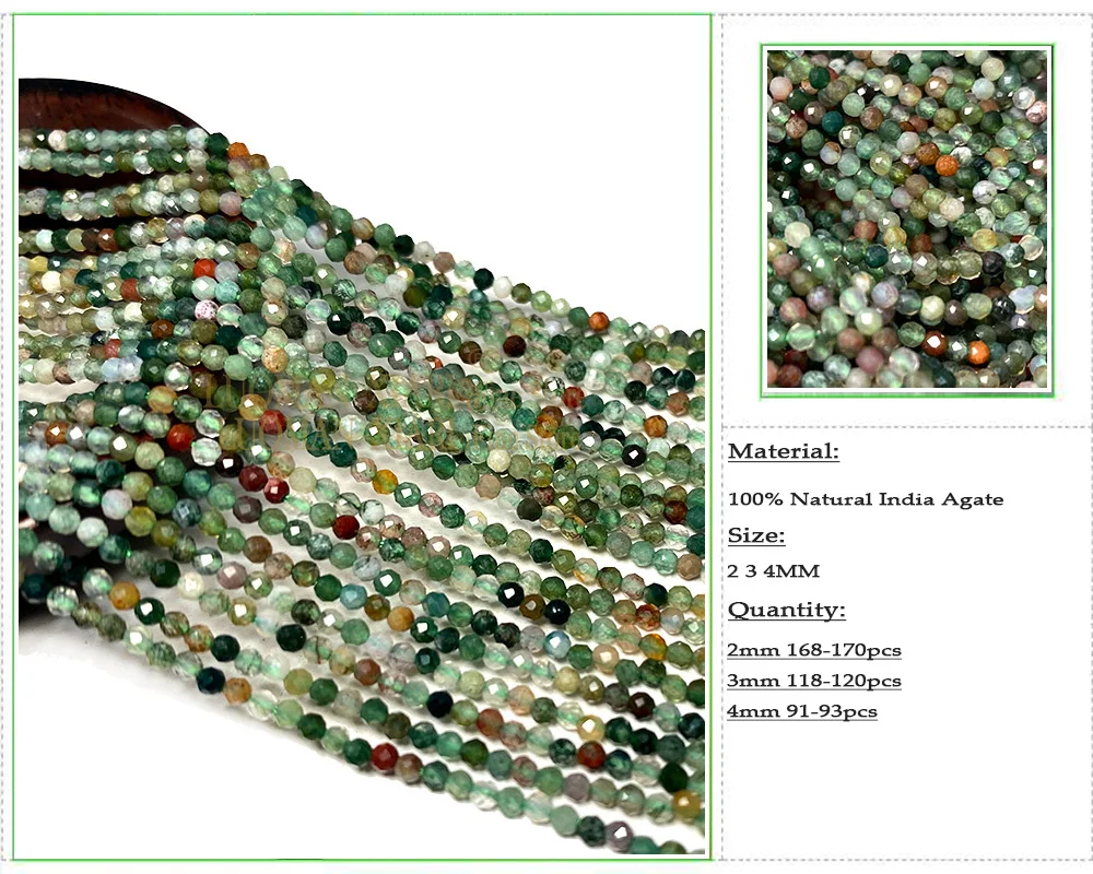 Бусины из натурального индийского агата маленького размера граненые круглые