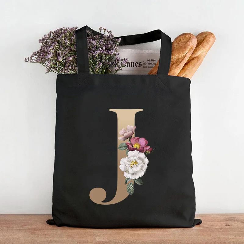 

Tote Bag Women's Golden Letters Shopping Bags Canvas Boutique Eco Friendly Products Designer Handbags Reusable Customizable