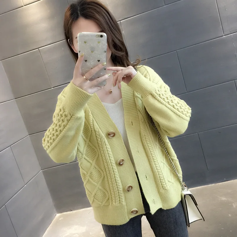 

Women's Sweater Knit Cardigan Long-sleeved V-neck Cardigan New Fashion Femme 2021 Winter Korean Version Plus Size Top Coat