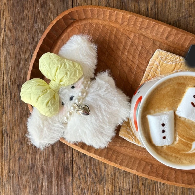 Плюшевый брелок с подвеской в ​​виде собаки милое украшение виде сердца и банта