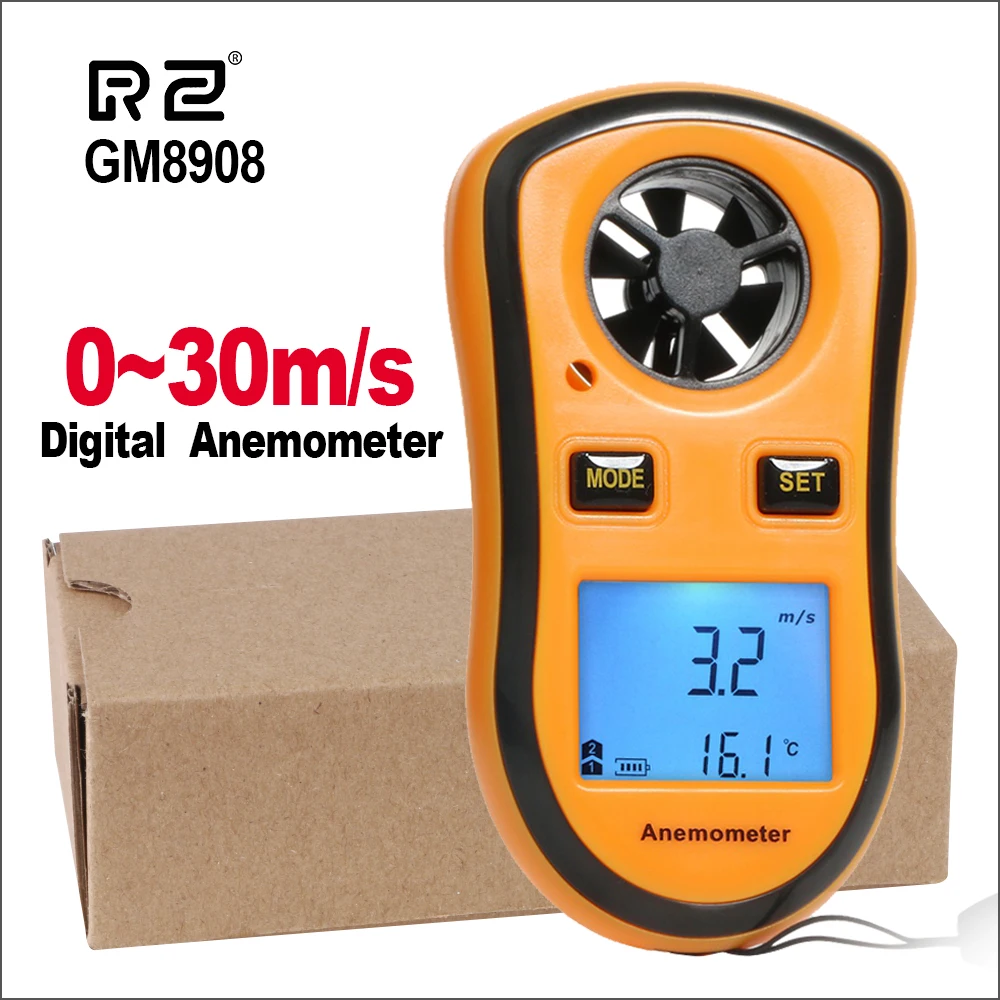 

RZ Wind Speed Meter Digital Anemometer 0-30m/s Handheld Wind Speed Gauge Meter Air Velocity Temperature Measurement Tester