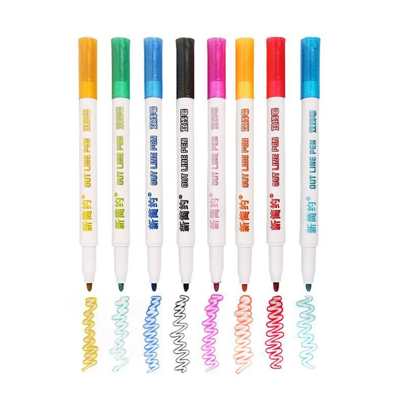 

8 цветов, двойные линии, контурные художественные ручки, маркеры, ручка, выделяемая линия, маркер, хайлайтер, скрапбукинг, планшетофон, карто...