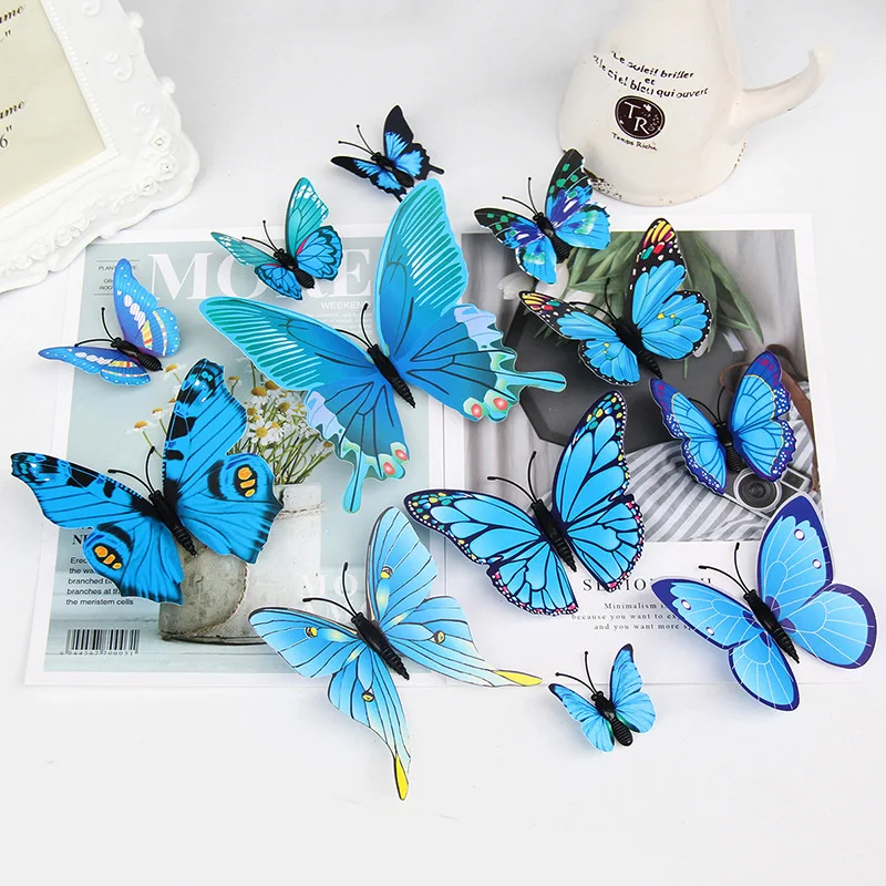 

12Pcs 3D Blue Gold Butterflies Wall Stickers Butterfly for Kids Rooms Home Wall Fridge Decor DIY Art Mural Room Wedding Decor