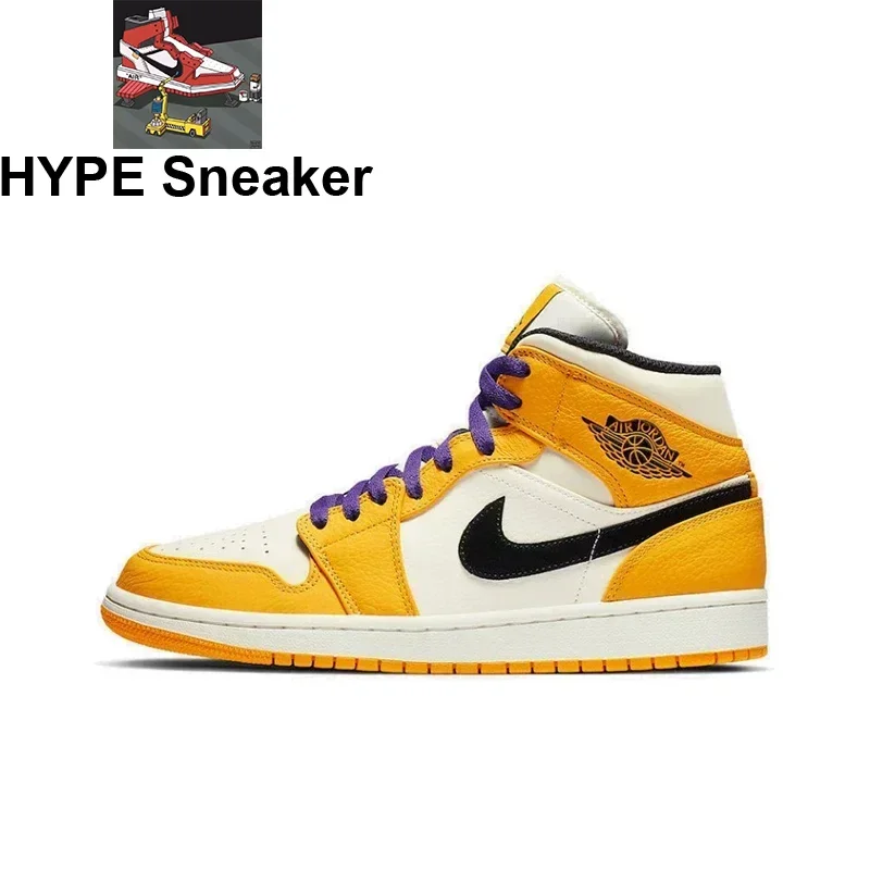 Мужские классические баскетбольные кроссовки Air Jordan 1 Mid 'Lakers' желтого и