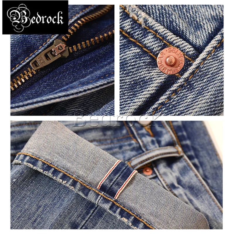 MBBCAR 14.5oz vintage heavy washed splash-ink embroidery hole jeans men original high street selvedge denim straight pants 7463