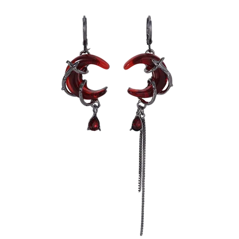 Серьги-подвески красные луна роза из цинкового сплава