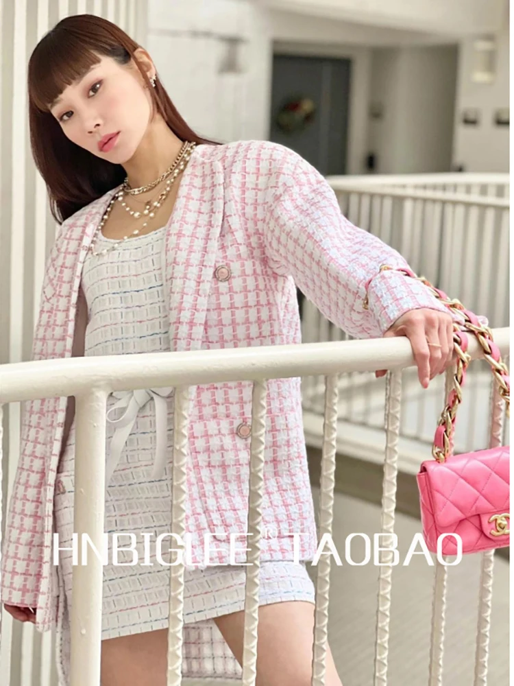 

Provide label High Quality Summer Women Fashion Fashion Designer Long Sleeve Double Breasted Plaid Casual Coats Overcoat