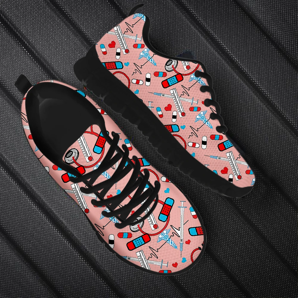 

INSTANTARTS Medical Equipment Assistant Pattern Women Non-Slip Flat Shoes Breathable Casual Sneakers Ladies Nursing Tennis 2023