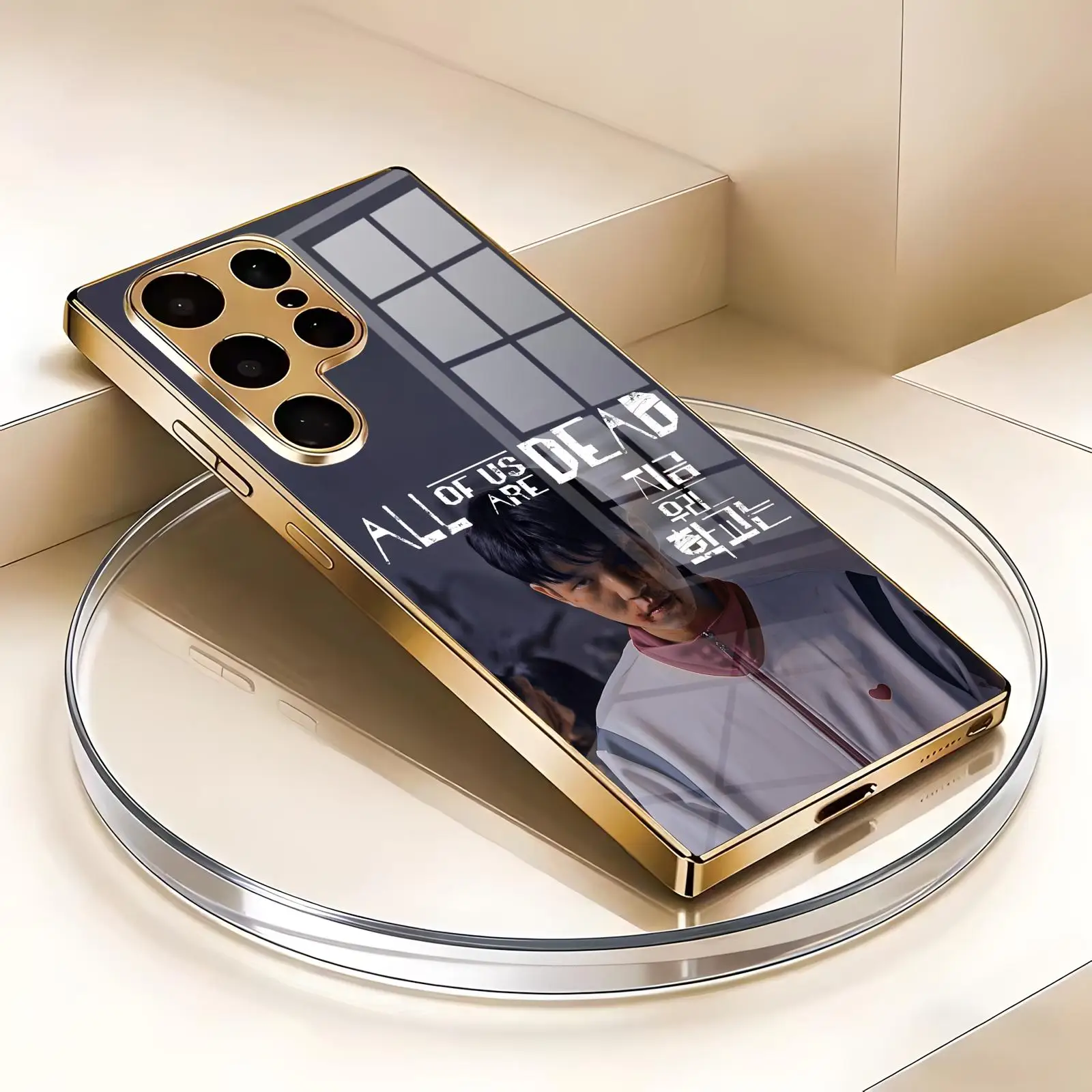Фото Чехол для телефона Samsung S26 S25 S24 S23 S22 S21 Plus Ultra Note20, стеклянный с гальваническим покрытием, дизайн «Все мы мертвы» №1