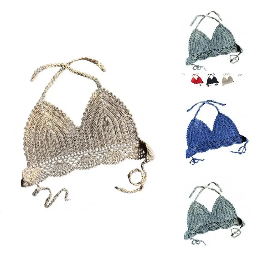 

Crop Top Solid Color Attractive Crocheted Simple Pure Color Swimwear Top