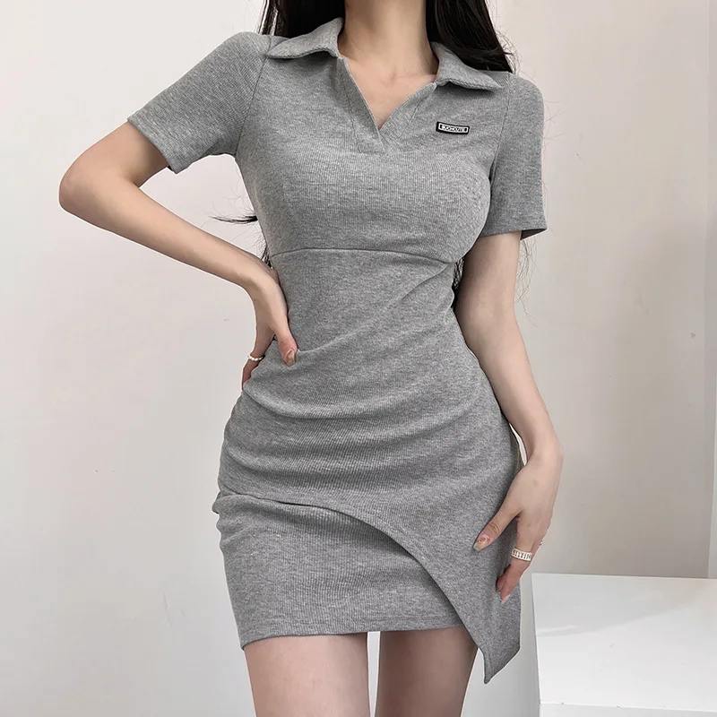 

Женское трикотажное платье, необычное облегающее платье средней длины в Корейском стиле, весна-осень