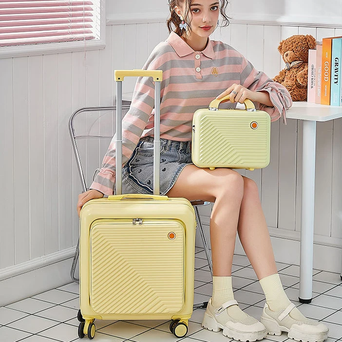 2022 New Front Opening Boarding Suitcase,cabin Female Small Bag,18inch Travel Rolling Luggage Set,carry on Suitcase with Wheel