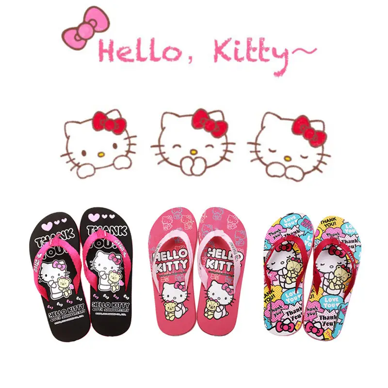 

Милые шлепанцы Hello Kitty Y2K для девочек, летние шлепанцы с рисунком из мультфильма, искусственная кожа, сланцы, женские мюли, женская обувь на пл...