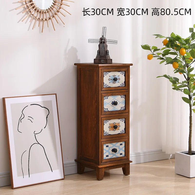 Утолщенный стол мини-шкаф в стиле ретро узкий шкаф с выдвижными полками простой