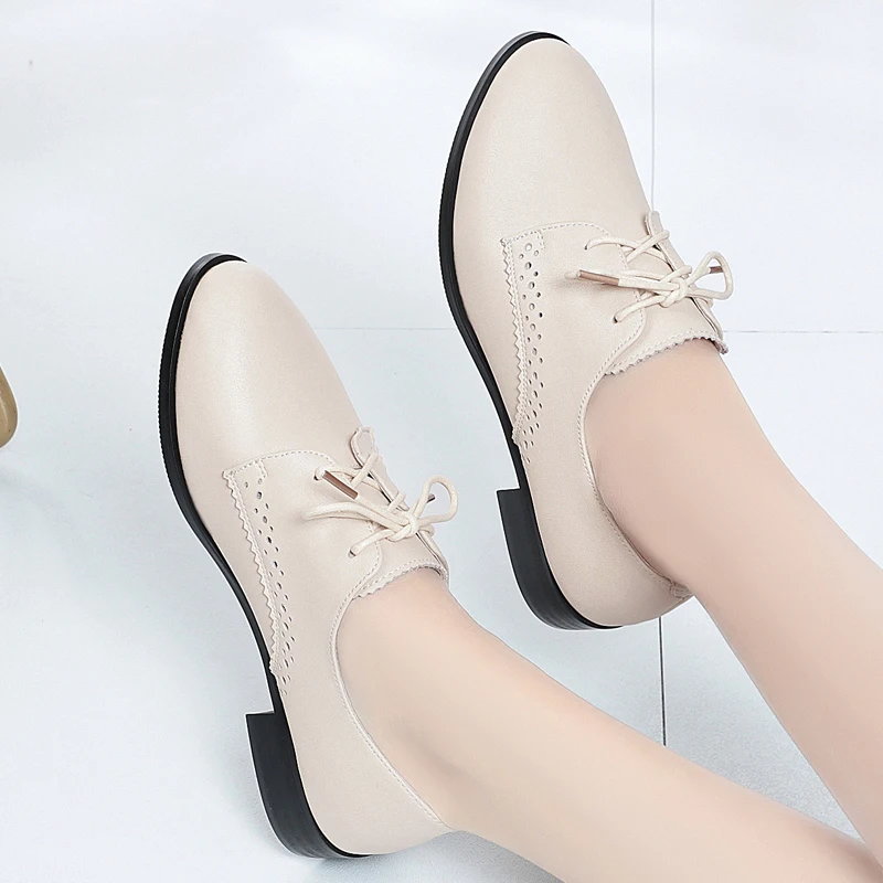 AIYUQI Women Autumn Shoes Genuine Leather 2023 New Mid Heel British Style Women Loafers Large Size 43 44 45 Lace-up Women Shoes