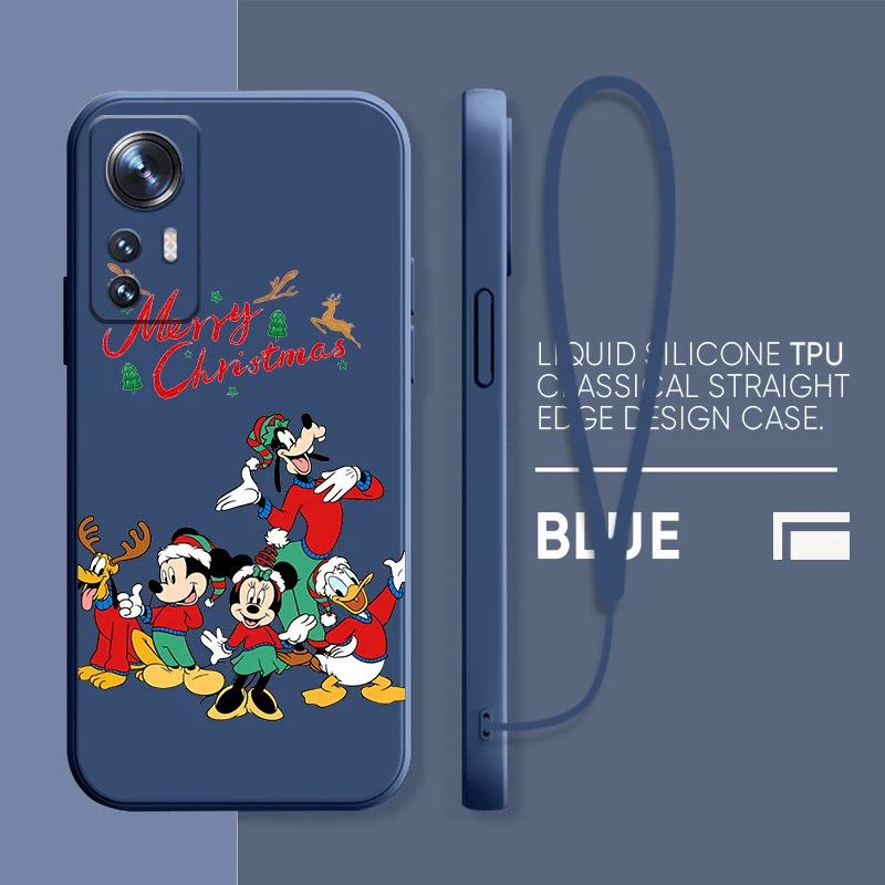 

Christmas Mickey Friend Phone Case For Xiaomi Mi 12 11 11T 10 10T 9 9SE Lite Pro Ultra A3 Liquid Rope Candy Color Cover Fundas