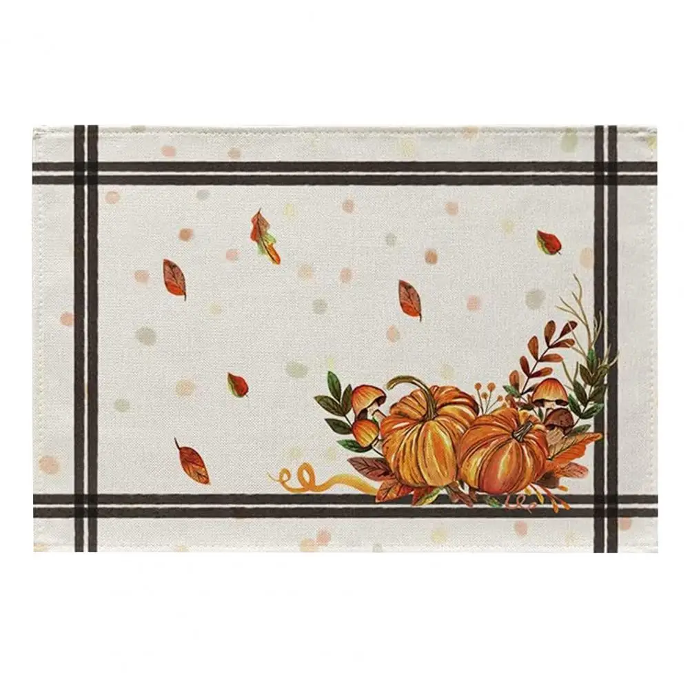 

Place Mat Pumpkins Mushrooms Leaves Print Washable Linen Blend Family Holiday Coaster Kitchen Accessories