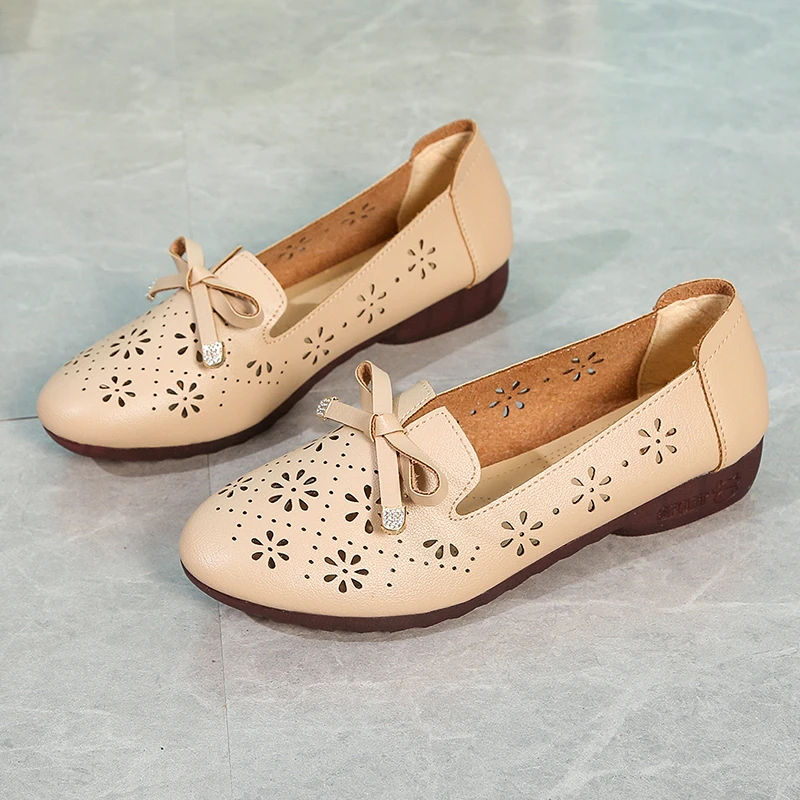 2022women's flat shoes ballet rhinestone bow dance shoes spring and summer mesh breathable hollow loafers simple women's sandals