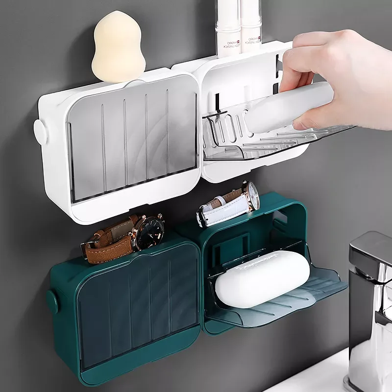 

2022New Drain Portable Soap Dish Holder Bathroom Supplies Waterproof Open Lid Soap Rack Dish Storage Box Travel Organizer Case