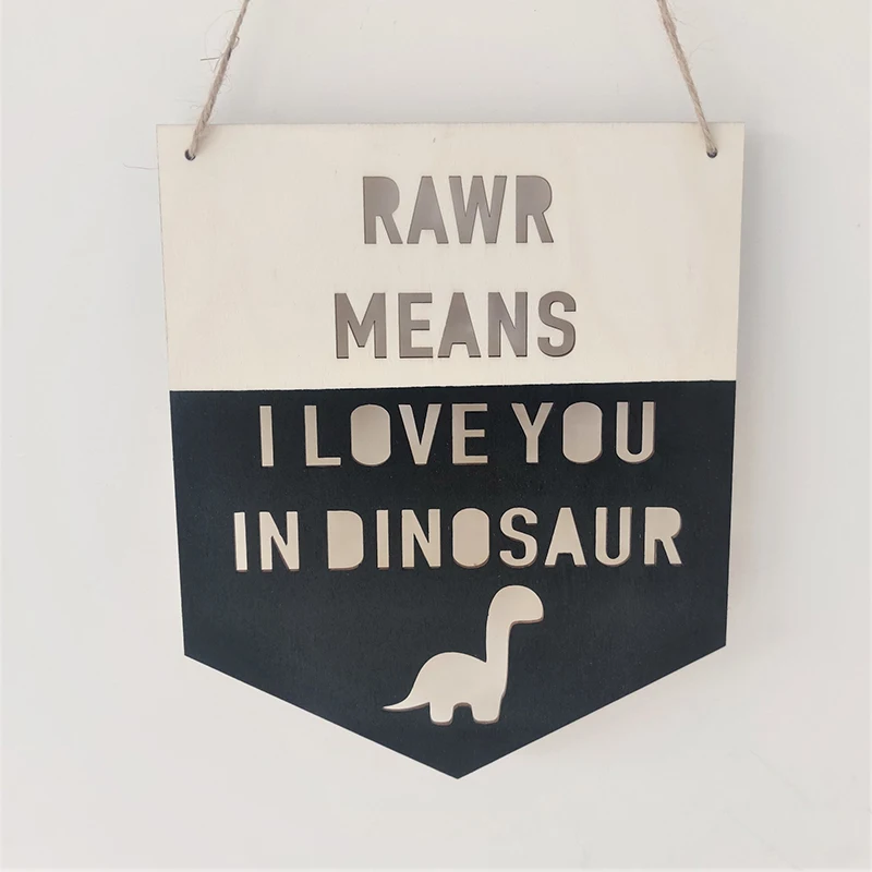 

1PC Wooden Dinosaur Ornaments Wall-mounted Letter Slogan Home Decoration DIY Art Crafts Hanging Pendant Wood Chip Photo Props