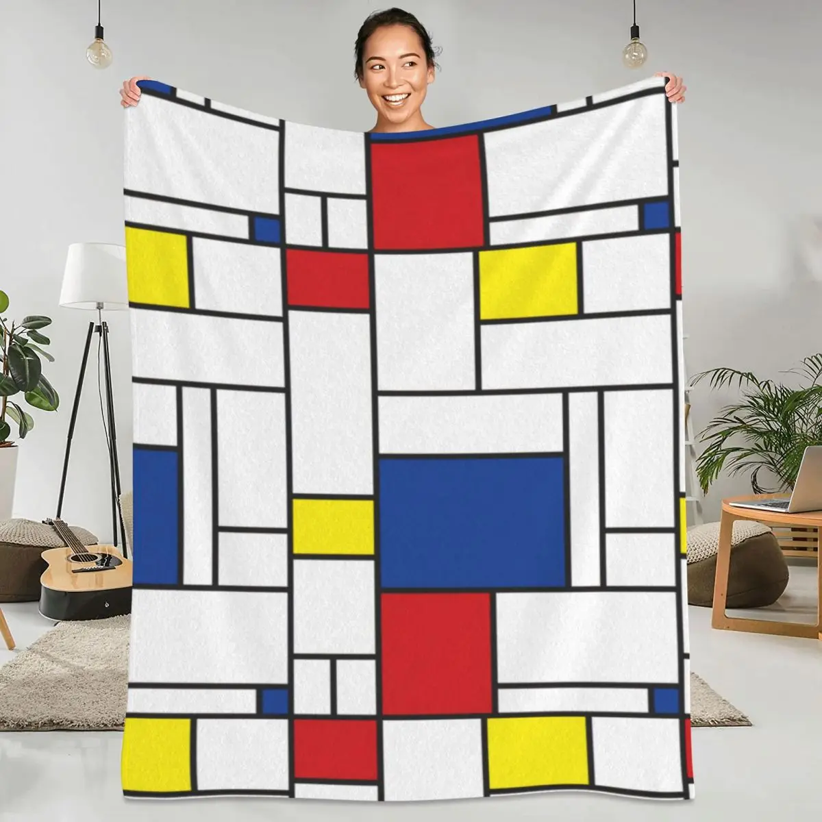 

Super Warm Blanket Travel Retro Mondrian Throw Blanket Modern Art Flannel Bedspread Couch Chair Aesthetic Sofa Bed Cover
