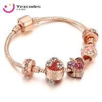 rose gold pave leaves ladies bracelet diy rose gold positioning mouth fixing clip charm women bracelet jewelry gifts direct mail