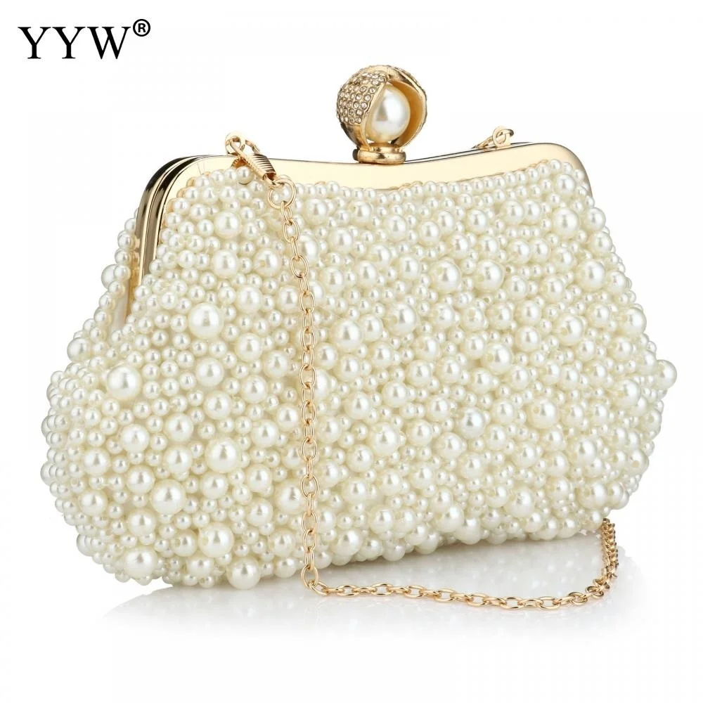 

Luxury Evening Bags White Pearl Beaded Clutch Purse Party Bridal Wedding Shoulder Handbags Designer Bag Women Banquet Clutches