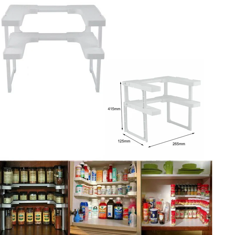 

New Multi-function Adjustable Kitchen Bathroom Rack Stackable Storage Organizer Shelving Spice Jar Shelf Accessoriy