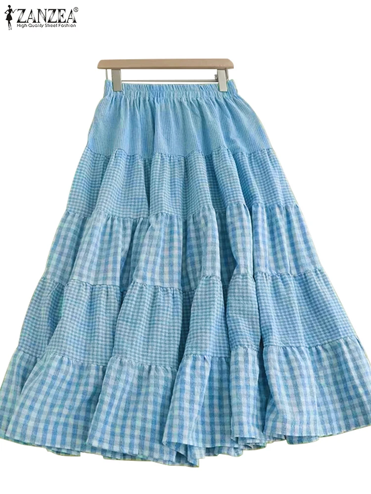 ZANZEA 2024 осенняя праздничная юбка с эластичной резинкой на талии женская клетчатая