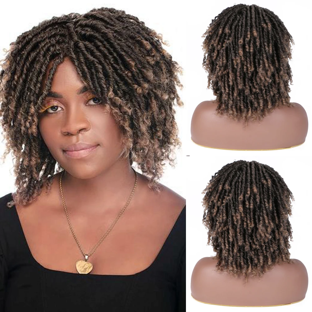 

Dreadlock Curly Wig Soft Short Synthetic Natural Hair Wigs With Bangs For Black Women Ombre Crochet Twist Hair Wigs