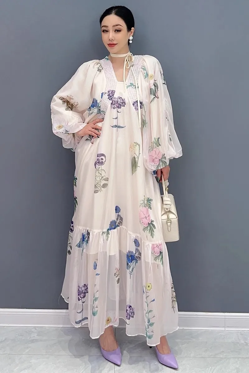 Осенние новые свободные элегантные длинные платья с принтом женские модные