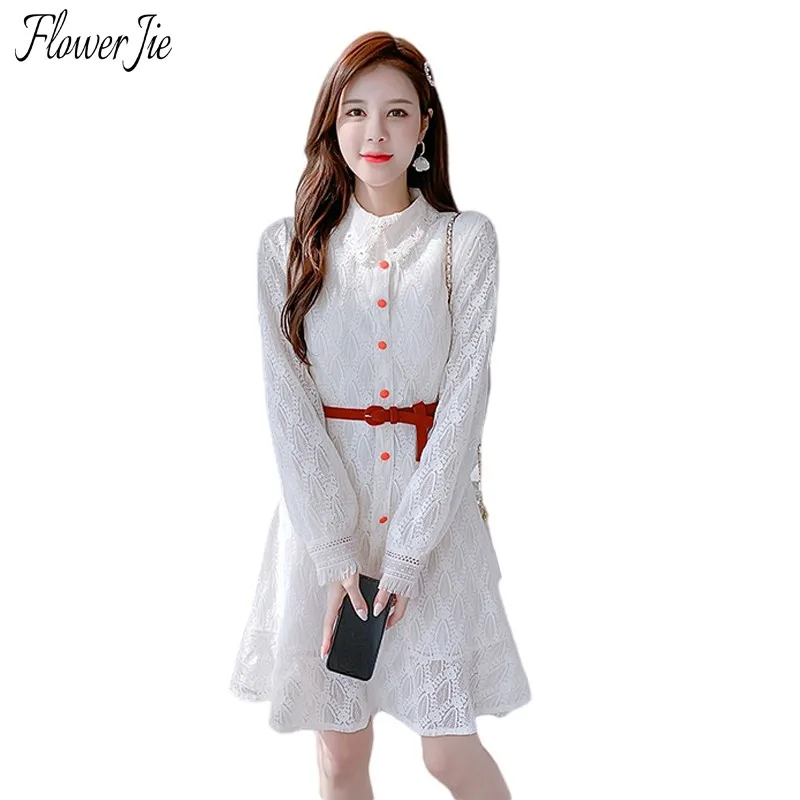 

Flower Jie Spring Autumn Lace Dress Women Long Sleeve Solid Loose Midi Vestidos Vintage Party Club Mini Dresses Female Clothing