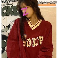 y2k womens sweatshirt preppy style kawaii letter print woman clothes pullovers v neck loose oversized sweatshirt korean fashion