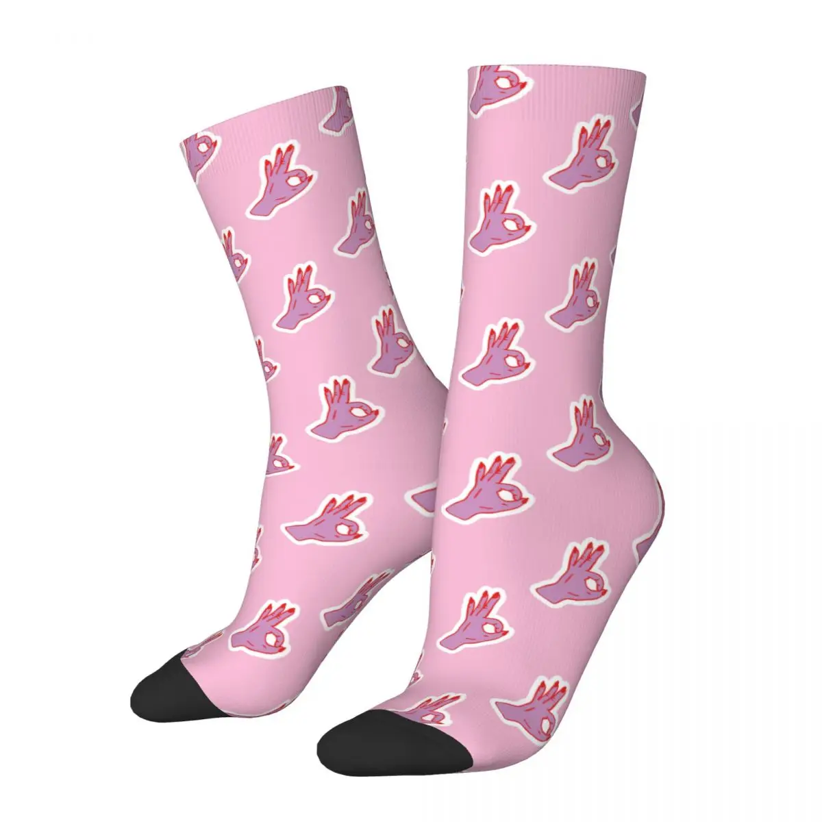 

Hip-hop Finger Ok Hand Sign Symbol Gesture Pink Basketball Socks Polyester Crew Socks for Unisex Non-slip