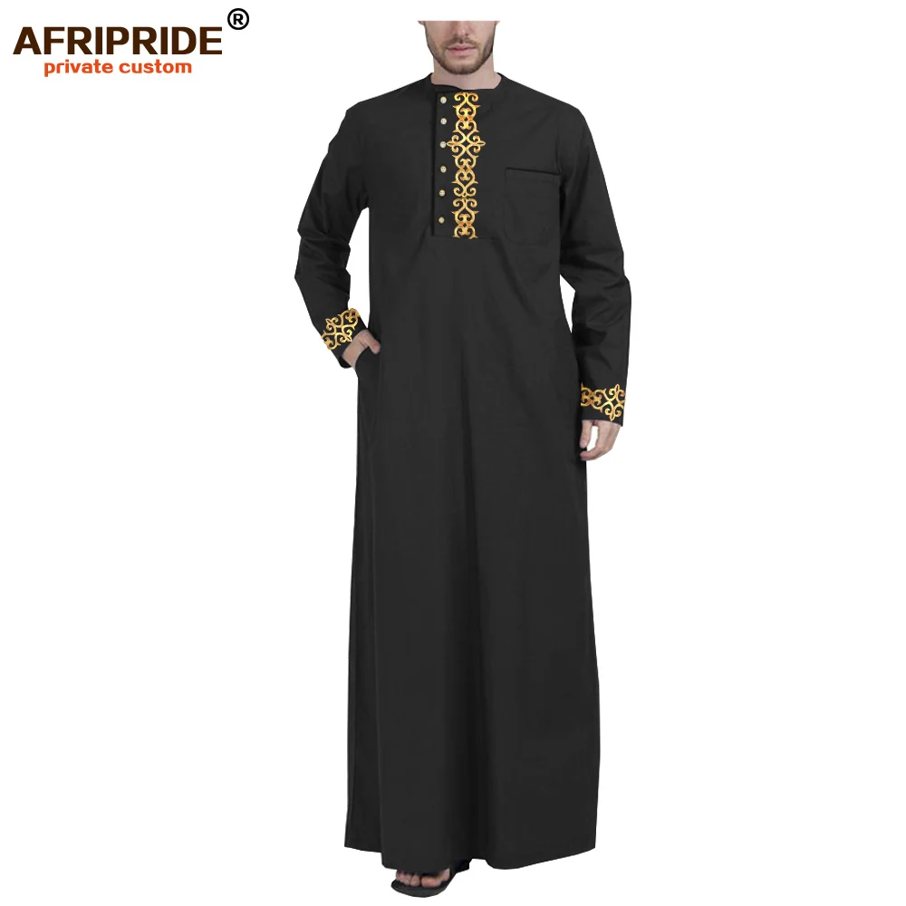 Muslim Clothing for Men Jubba Thobe with Long Sleeves and Lace Neck Plus Size Islamic Clothing Muslim Dress AFRIPRIDE A2014001