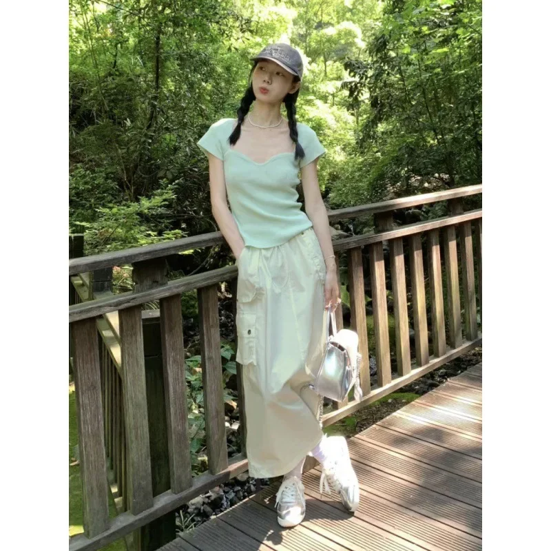 Женская одежда с изображением мятного движения новинка лета 2024 вязаный топ